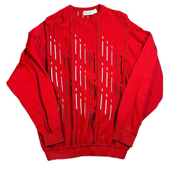 Vintage 90s St Croix 3D Knit Red Sweater Men’s XL Streetwear Stripes Grandpa - Picture 1 of 6